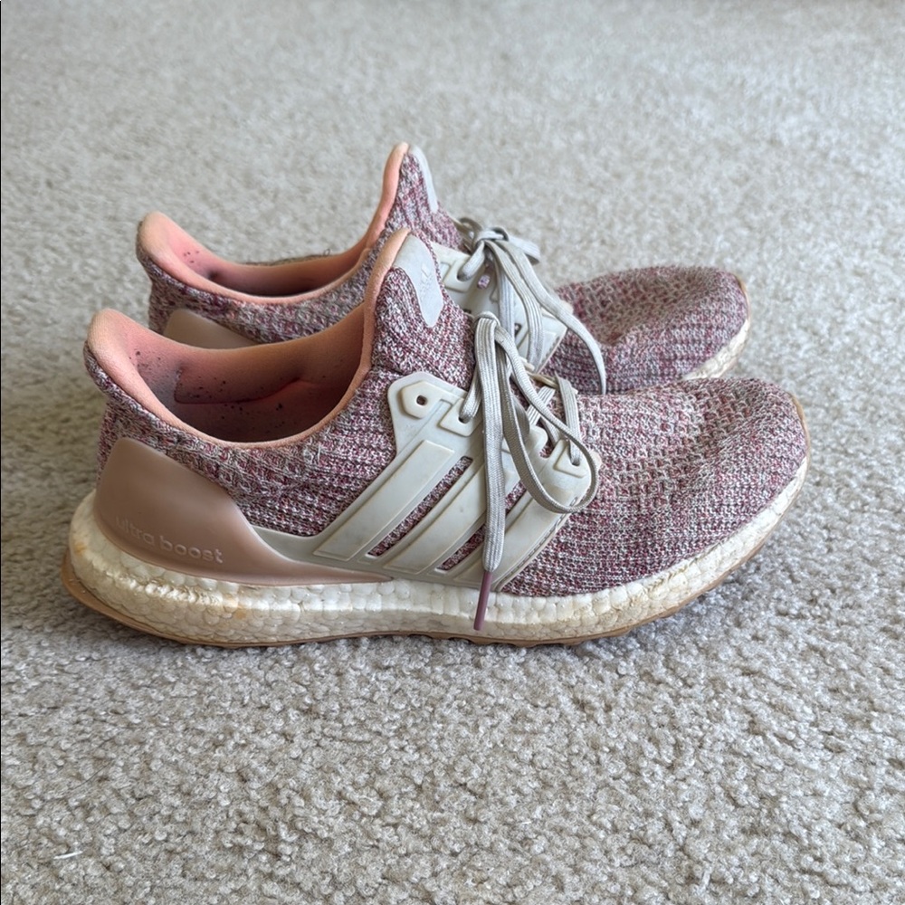 Women's Pink and Cream Adidas Running Shoes
